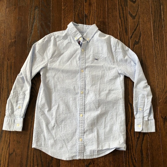 Vineyard Vines Boys S (8-10) Pastel Blue/White Striped Button-Down - EUC! - Picture 1 of 10